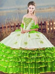 Sleeveless Organza Floor Length Lace Up Sweet 16 Dresses in with Beading and Ruffled Layers