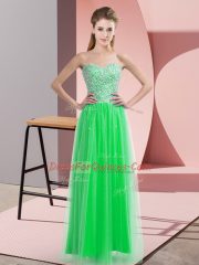 Green Sleeveless Beading Floor Length