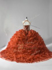 Latest Sleeveless Court Train Lace Up Beading and Pick Ups Quinceanera Dresses