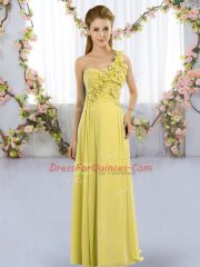Luxurious Floor Length Empire Sleeveless Yellow Green Quinceanera Court Dresses Lace Up