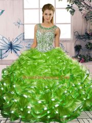 Ball Gowns Beading and Ruffles Quinceanera Gown Lace Up Organza Sleeveless Floor Length