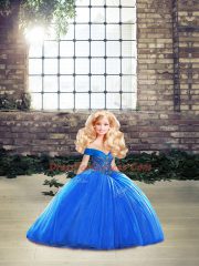 Beauteous Royal Blue Vestidos de Quinceanera Organza Brush Train Sleeveless Beading