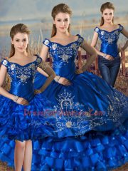 Enchanting Embroidery and Ruffled Layers Sweet 16 Quinceanera Dress Royal Blue Lace Up Sleeveless Floor Length