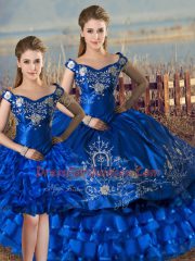 Enchanting Embroidery and Ruffled Layers Sweet 16 Quinceanera Dress Royal Blue Lace Up Sleeveless Floor Length