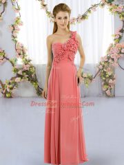 Flare Chiffon Sleeveless Floor Length Court Dresses for Sweet 16 and Hand Made Flower