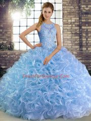 Dramatic Ball Gowns Quinceanera Gowns Lavender Scoop Fabric With Rolling Flowers Sleeveless Floor Length Lace Up