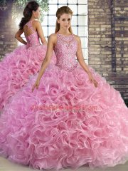 Fabric With Rolling Flowers Sleeveless Floor Length Quinceanera Dresses and Beading