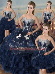 Navy Blue Sleeveless Organza Lace Up 15th Birthday Dress for Sweet 16 and Quinceanera