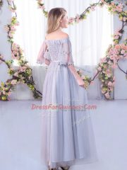 Inexpensive Lavender Side Zipper Damas Dress Lace and Belt Half Sleeves Floor Length