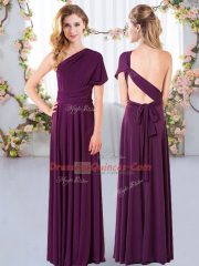 Dark Purple One Shoulder Neckline Ruching Vestidos de Damas Sleeveless Criss Cross