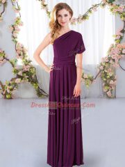 Dark Purple One Shoulder Neckline Ruching Vestidos de Damas Sleeveless Criss Cross