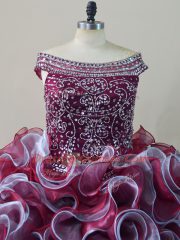Inexpensive Off The Shoulder Sleeveless Court Train Lace Up 15th Birthday Dress Multi-color Organza