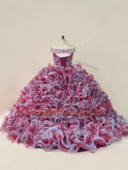 Inexpensive Off The Shoulder Sleeveless Court Train Lace Up 15th Birthday Dress Multi-color Organza
