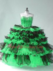 Green Sweetheart Neckline Beading and Ruffled Layers Ball Gown Prom Dress Sleeveless Lace Up