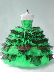 Green Sweetheart Neckline Beading and Ruffled Layers Ball Gown Prom Dress Sleeveless Lace Up