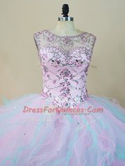 Admirable Multi-color Ball Gowns Beading and Ruffles Vestidos de Quinceanera Lace Up Organza Sleeveless Floor Length