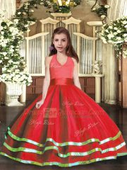 Lovely Halter Top Sleeveless Tulle Pageant Dress Wholesale Ruffled Layers Lace Up