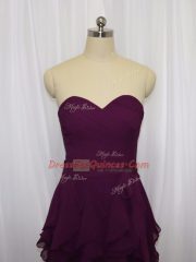 Dark Purple Chiffon Zipper Sweetheart Sleeveless Floor Length Prom Dresses Ruffled Layers and Ruching