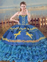 Blue Sleeveless Brush Train Ruffled Layers Sweet 16 Dress