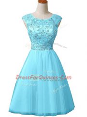 Hot Selling Tulle Scoop Sleeveless Zipper Beading Prom Dresses in Baby Blue
