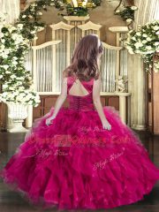 Blue Sleeveless Tulle Lace Up Kids Formal Wear for Party and Wedding Party