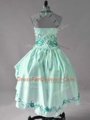Hot Selling Turquoise Lace Up Prom Dress Embroidery and Ruffles Sleeveless High Low