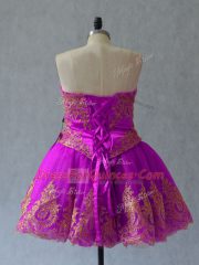 Hot Selling Tulle Sweetheart Sleeveless Lace Up Appliques and Embroidery Party Dress in Fuchsia