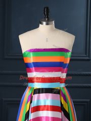 Decent Multi-color Zipper Womens Party Dresses Ruching Sleeveless Floor Length