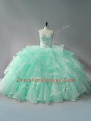 Fantastic Apple Green Ball Gowns Beading and Ruffles Quinceanera Dresses Lace Up Organza Sleeveless