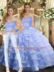 Exquisite Floor Length Lavender Vestidos de Quinceanera Sweetheart Sleeveless Lace Up