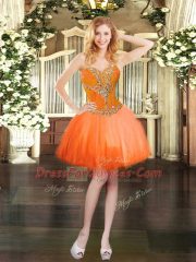 Lovely Sleeveless Mini Length Beading Lace Up Prom Dresses with Orange Red