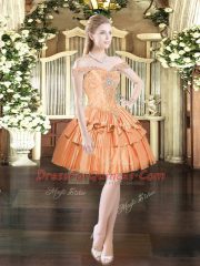 Modest Orange Red Sleeveless Satin and Organza Lace Up Prom Dresses for Prom and Party
