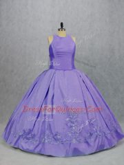 Sleeveless Floor Length Embroidery Zipper Vestidos de Quinceanera with Lavender