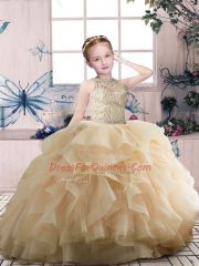 Sleeveless Beading and Ruffles Zipper Little Girls Pageant Dress Wholesale