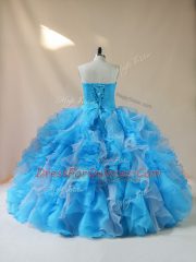 Baby Blue Ball Gowns Organza Sweetheart Sleeveless Beading and Ruffles Floor Length Lace Up Sweet 16 Quinceanera Dress