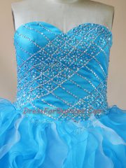Baby Blue Ball Gowns Organza Sweetheart Sleeveless Beading and Ruffles Floor Length Lace Up Sweet 16 Quinceanera Dress