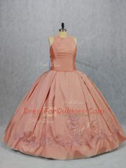 Peach Zipper Sweet 16 Quinceanera Dress Embroidery Sleeveless Floor Length