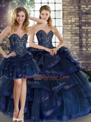 Glorious Tulle Sleeveless Floor Length Ball Gown Prom Dress and Beading and Ruffles