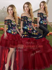 Shining Sleeveless Brush Train Embroidery and Ruffled Layers Lace Up Vestidos de Quinceanera