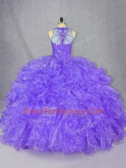 Beading Vestidos de Quinceanera Purple Zipper Sleeveless Floor Length