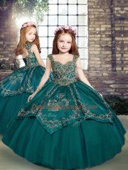 Gorgeous Teal Sleeveless Beading and Embroidery Floor Length Quinceanera Gown