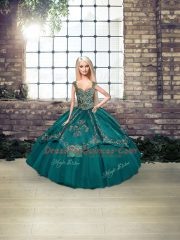 Gorgeous Teal Sleeveless Beading and Embroidery Floor Length Quinceanera Gown