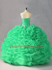 Green Sleeveless Organza Lace Up 15th Birthday Dress for Sweet 16 and Quinceanera
