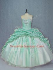 Ball Gowns Sleeveless Apple Green Quinceanera Dresses Brush Train Lace Up