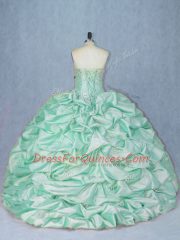 Ball Gowns Sleeveless Apple Green Quinceanera Dresses Brush Train Lace Up