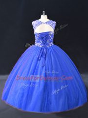 Latest Sleeveless Lace Up Floor Length Beading Sweet 16 Dress