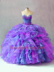 Charming Sweetheart Sleeveless Organza 15 Quinceanera Dress Beading and Appliques and Ruffles Lace Up