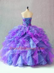 Charming Sweetheart Sleeveless Organza 15 Quinceanera Dress Beading and Appliques and Ruffles Lace Up