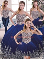 Floor Length Ball Gowns Sleeveless Royal Blue Quinceanera Dress Lace Up
