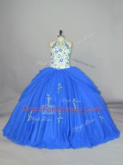 Blue Vestidos de Quinceanera Sweet 16 and Quinceanera with Appliques and Embroidery Strapless Sleeveless Lace Up